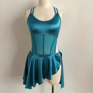 New Custom Made Teal Dance Costume with Skirt Overlay